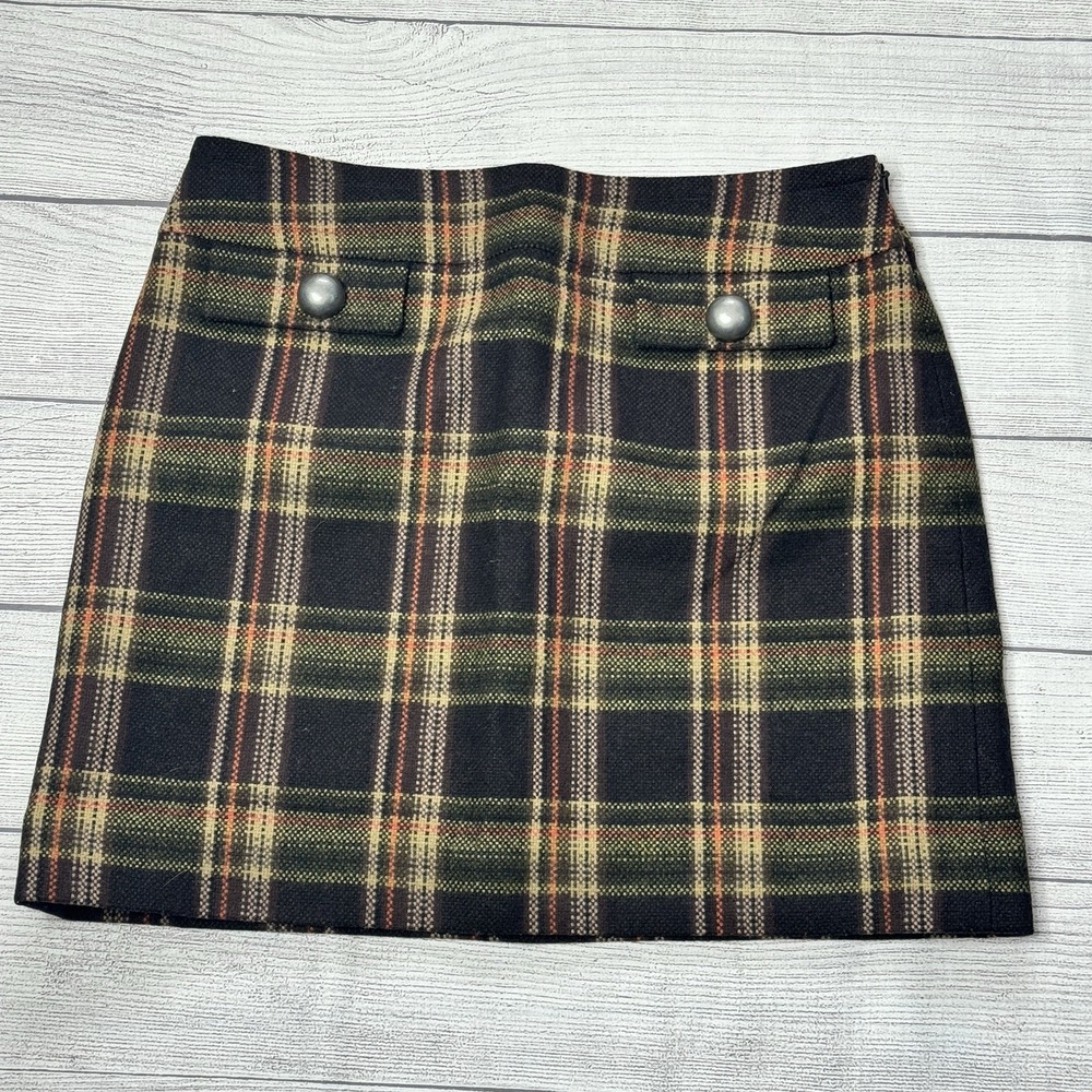 Michael Michael Kors‎ Women's 4 Brown Plaid Wool Blend Pencil Short Skirt Career